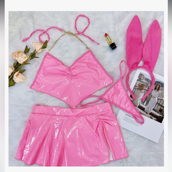 pc set pink playboy bunny costume playmate sexy ears skirt top